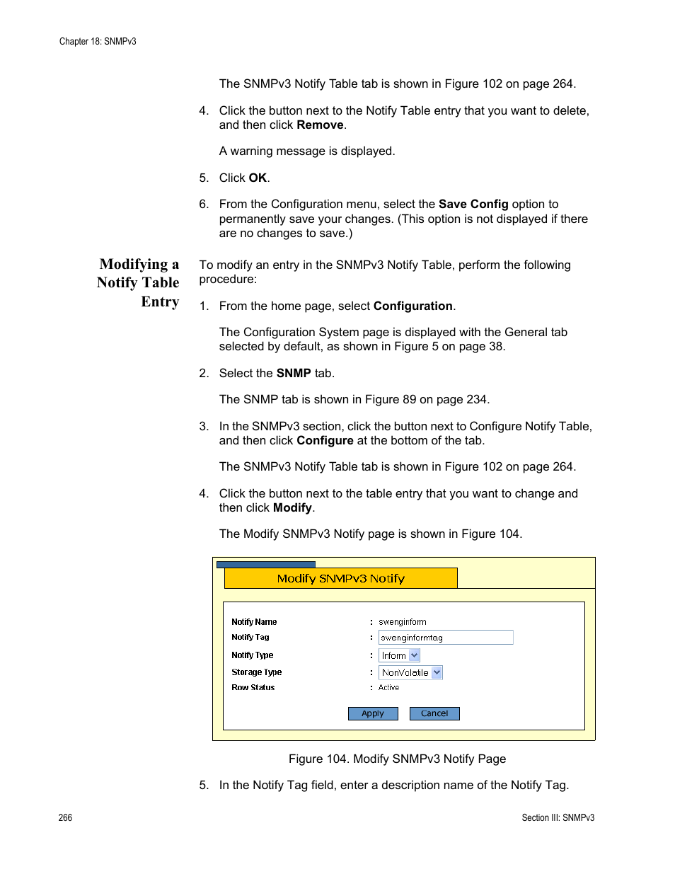 Modifying a notify table entry | Allied Telesis AT-S63 User Manual | Page 266 / 456