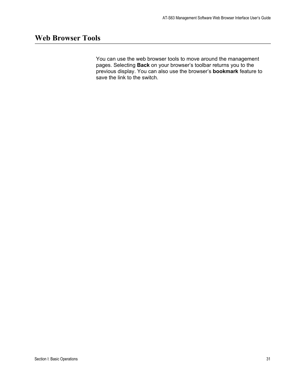 Web browser tools | Allied Telesis AT-S63 User Manual | Page 31 / 456