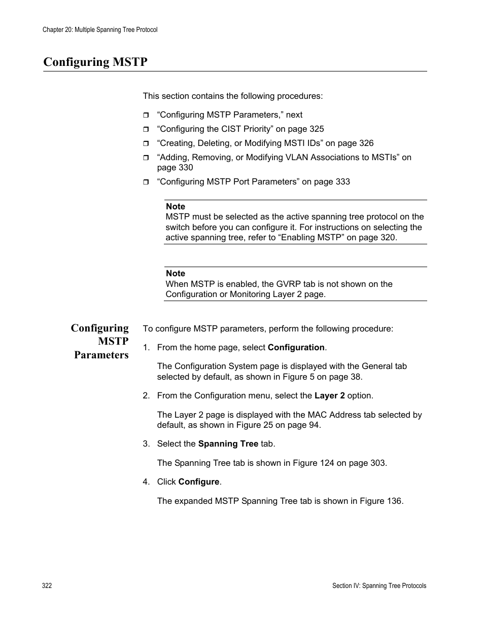Configuring mstp, Configuring mstp parameters | Allied Telesis AT-S63 User Manual | Page 322 / 456