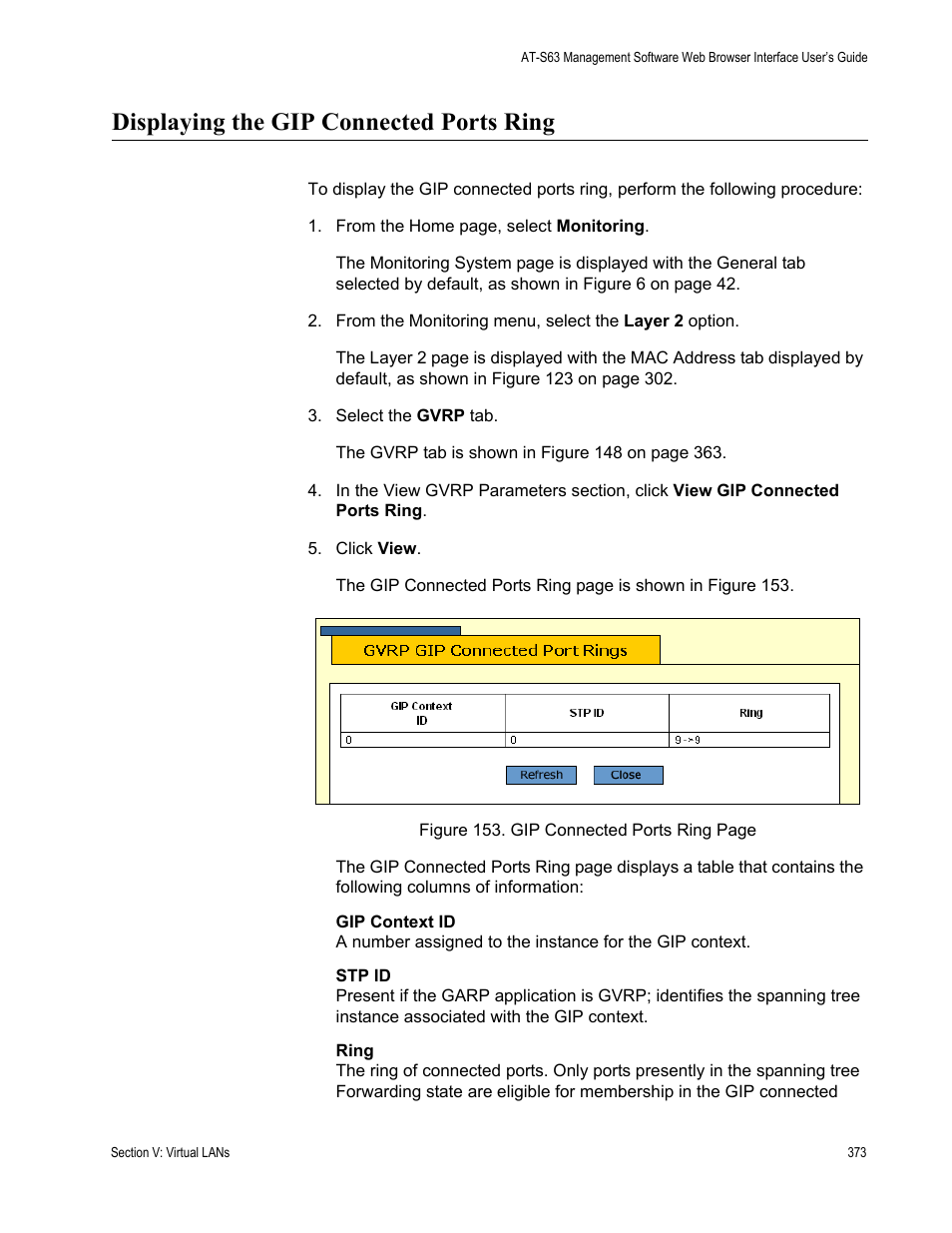 Displaying the gip connected ports ring | Allied Telesis AT-S63 User Manual | Page 373 / 456
