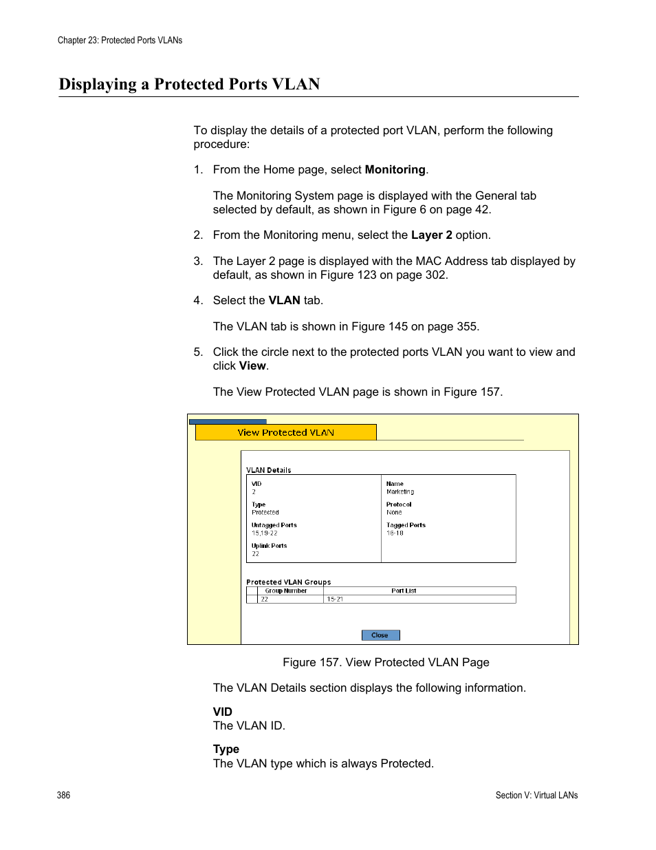 Displaying a protected ports vlan | Allied Telesis AT-S63 User Manual | Page 386 / 456