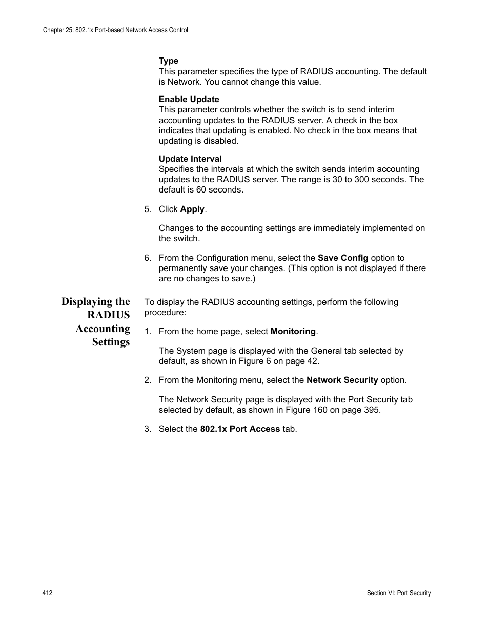 Displaying the radius accounting settings | Allied Telesis AT-S63 User Manual | Page 412 / 456