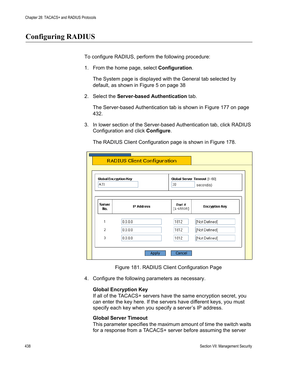 Configuring radius | Allied Telesis AT-S63 User Manual | Page 438 / 456