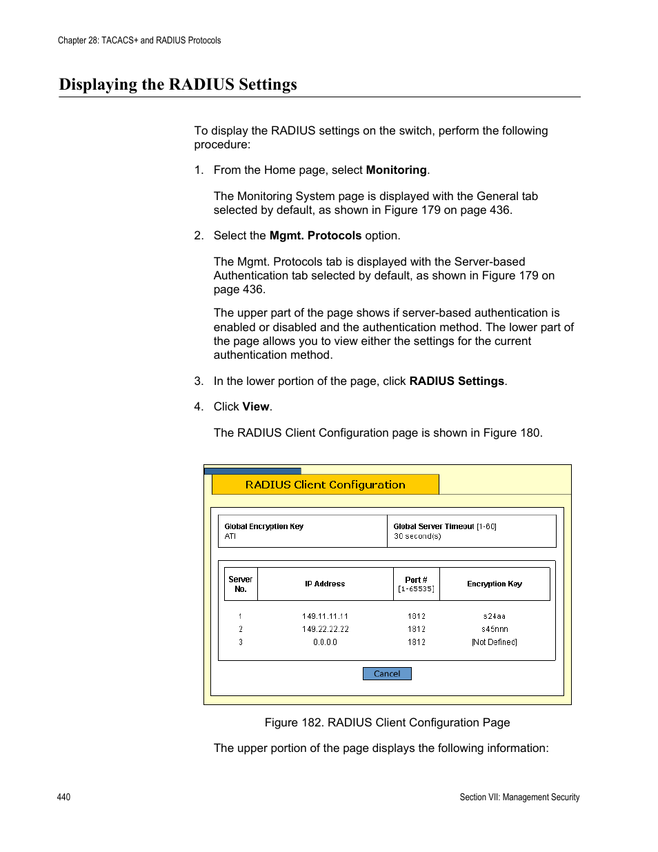 Displaying the radius settings | Allied Telesis AT-S63 User Manual | Page 440 / 456