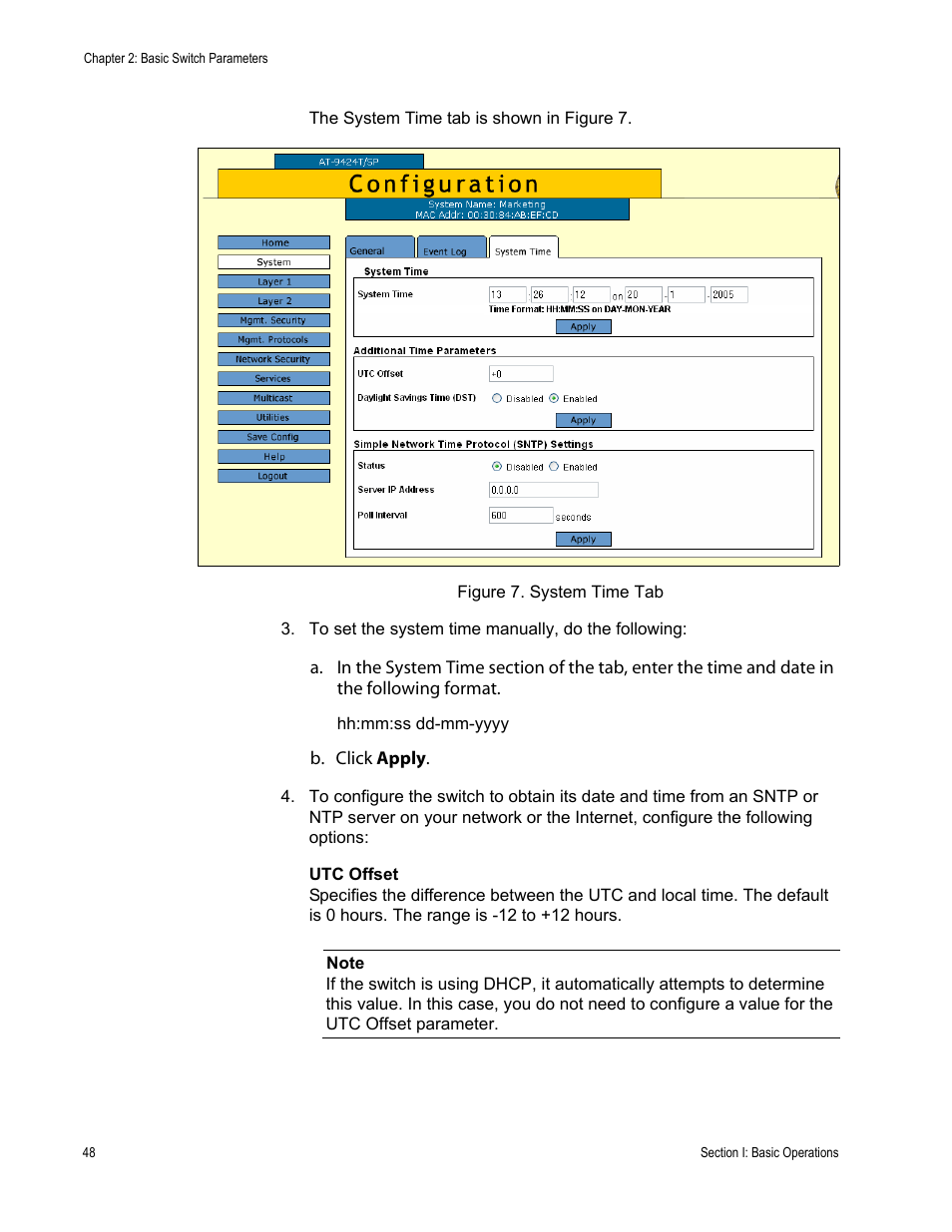 Figure 7: system time tab | Allied Telesis AT-S63 User Manual | Page 48 / 456