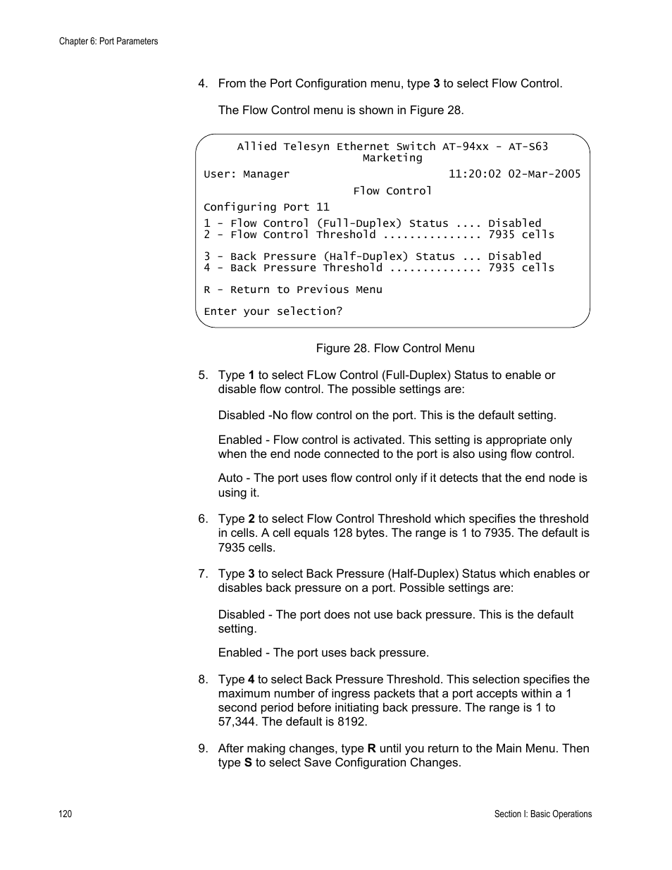 Figure 28: flow control menu | Allied Telesis AT-S63 User Manual | Page 120 / 902