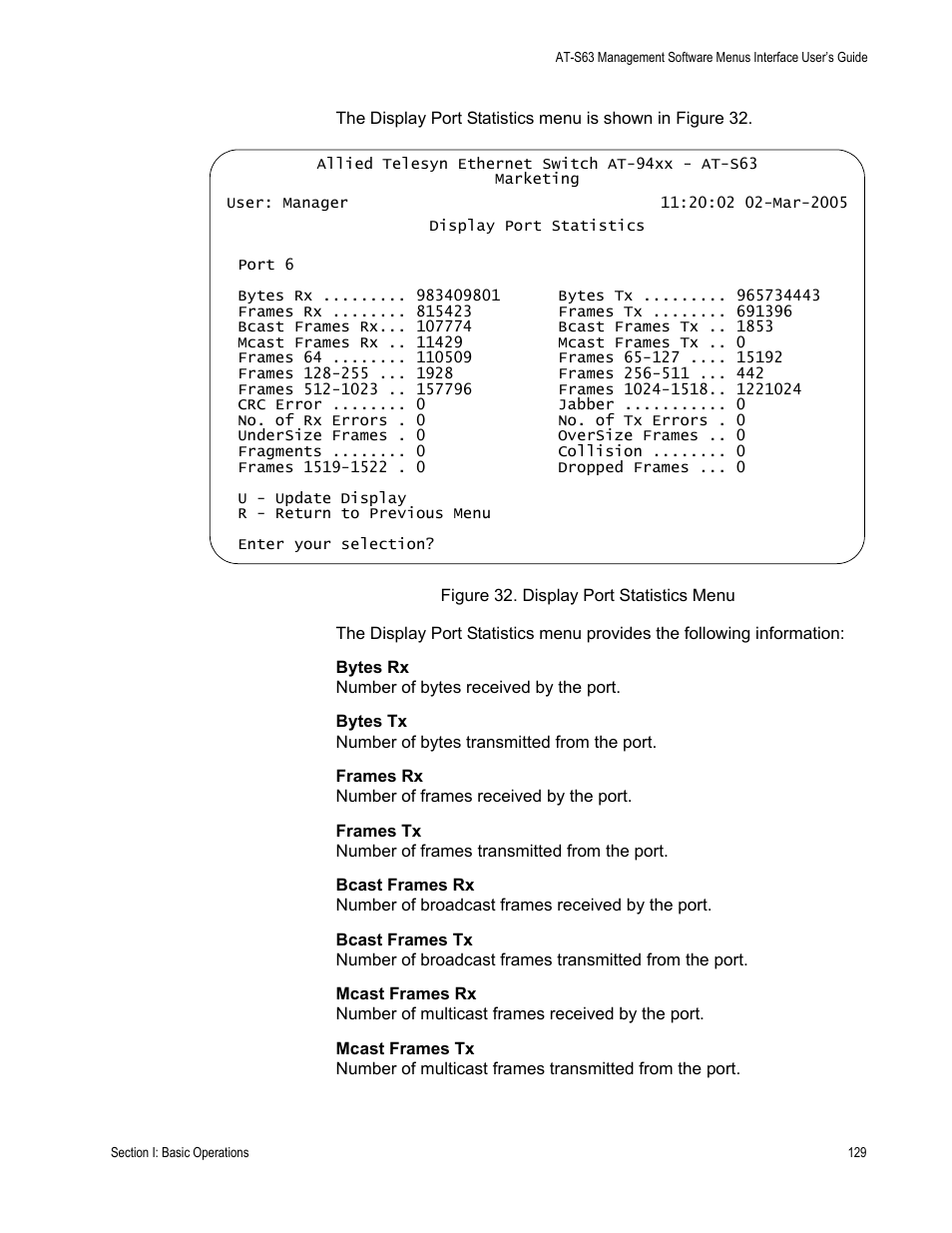 Figure 32: display port statistics menu | Allied Telesis AT-S63 User Manual | Page 129 / 902