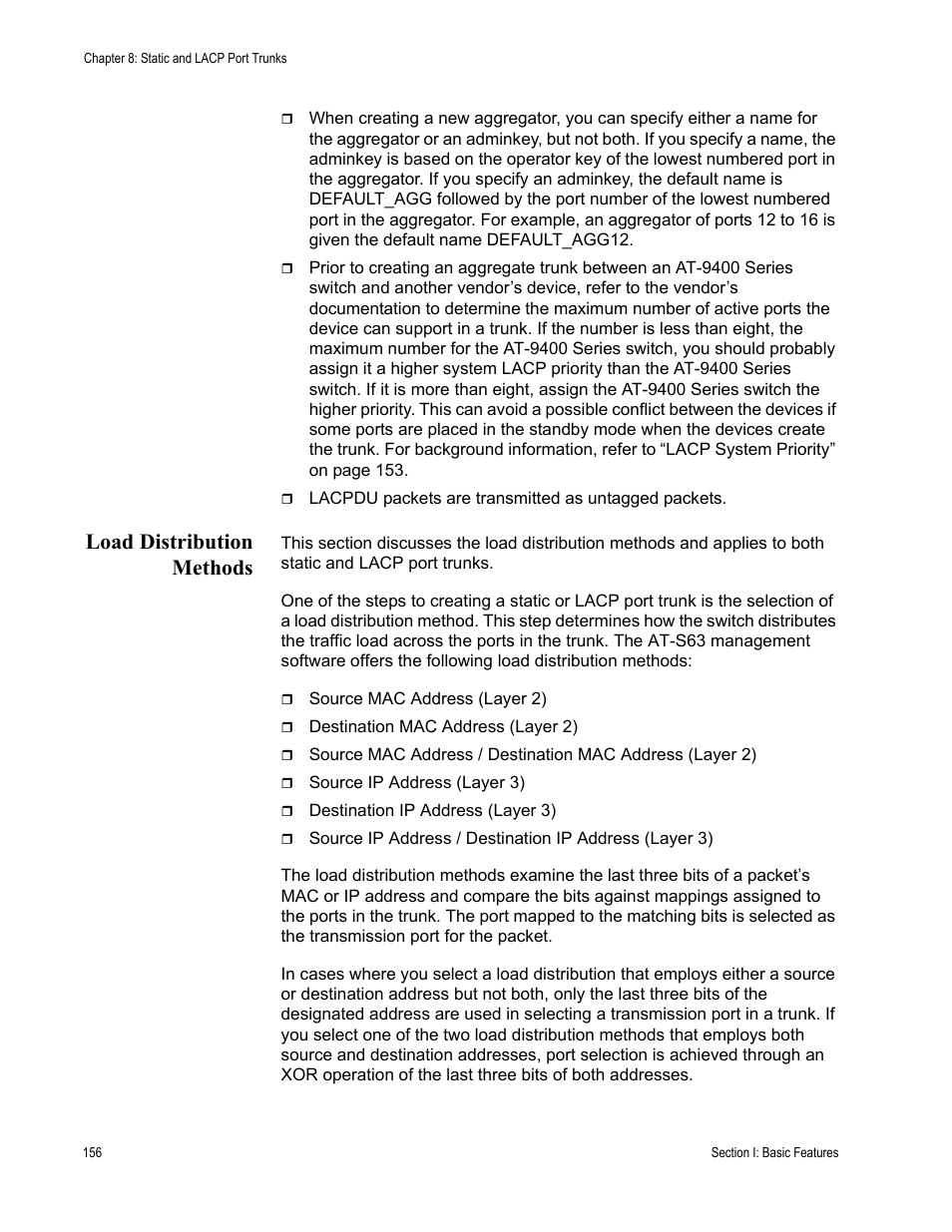 Load distribution methods | Allied Telesis AT-S63 User Manual | Page 156 / 902