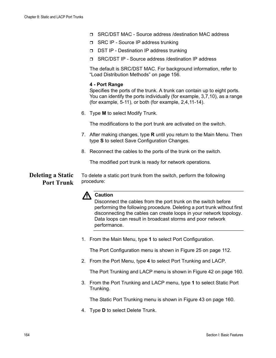 Deleting a static port trunk | Allied Telesis AT-S63 User Manual | Page 164 / 902