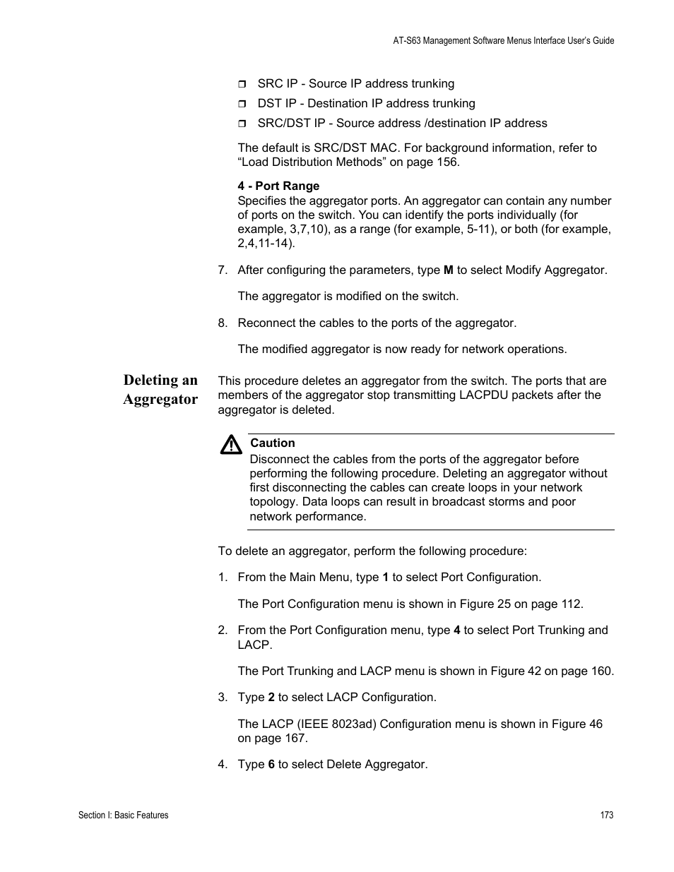 Deleting an aggregator | Allied Telesis AT-S63 User Manual | Page 173 / 902