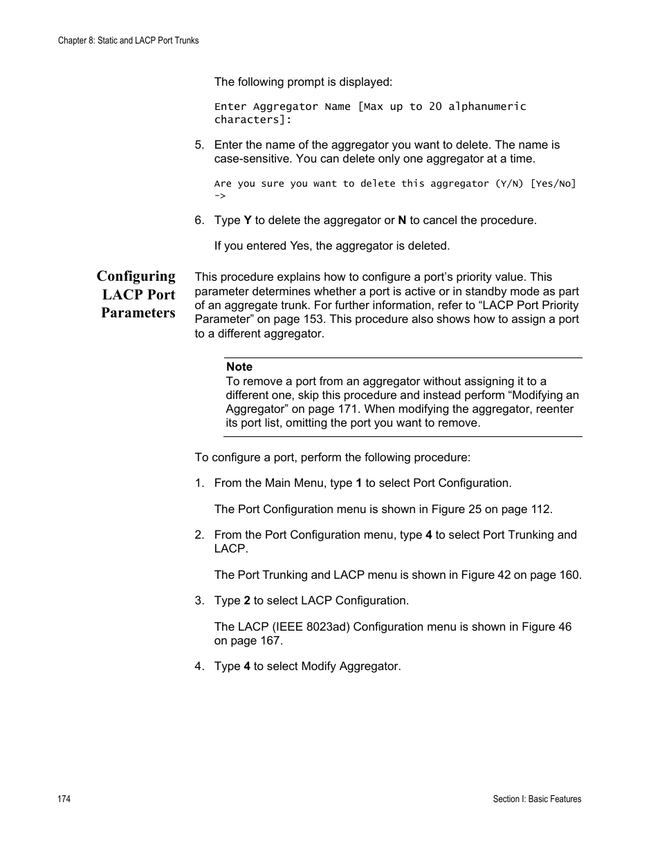 Configuring lacp port parameters | Allied Telesis AT-S63 User Manual | Page 174 / 902