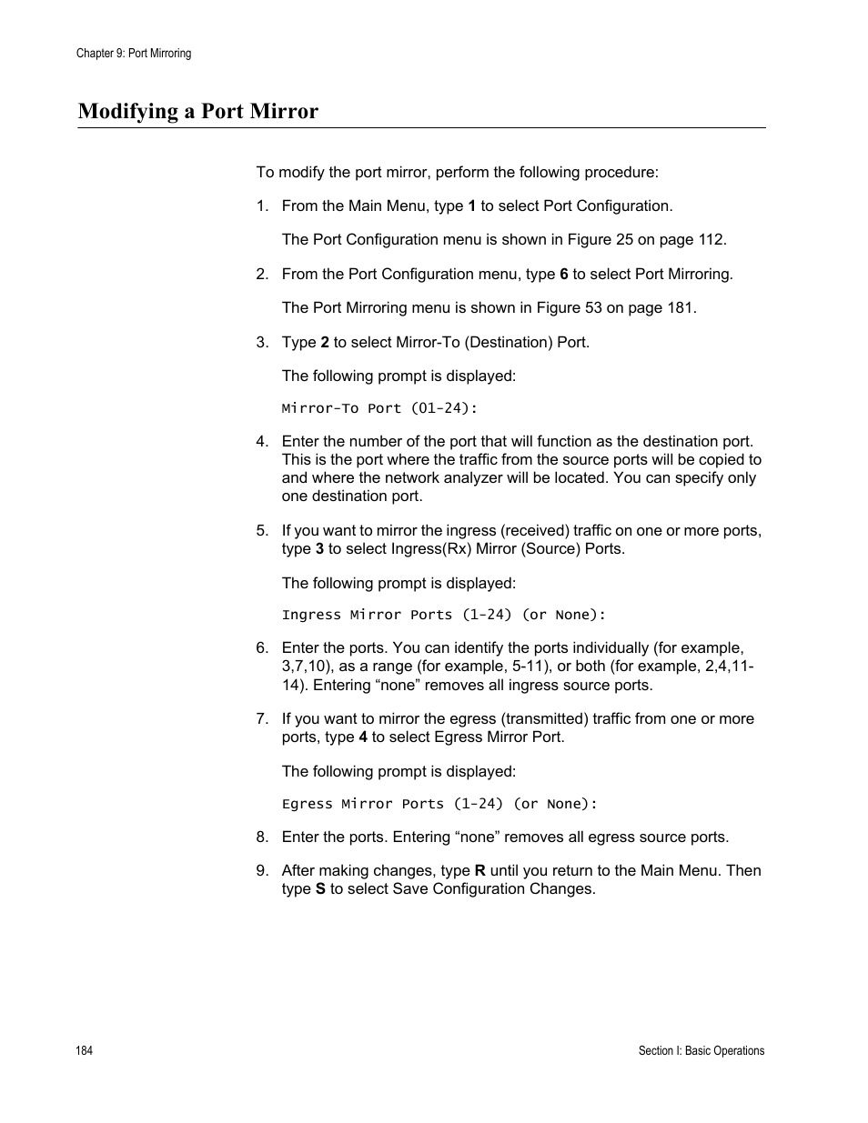 Modifying a port mirror | Allied Telesis AT-S63 User Manual | Page 184 / 902