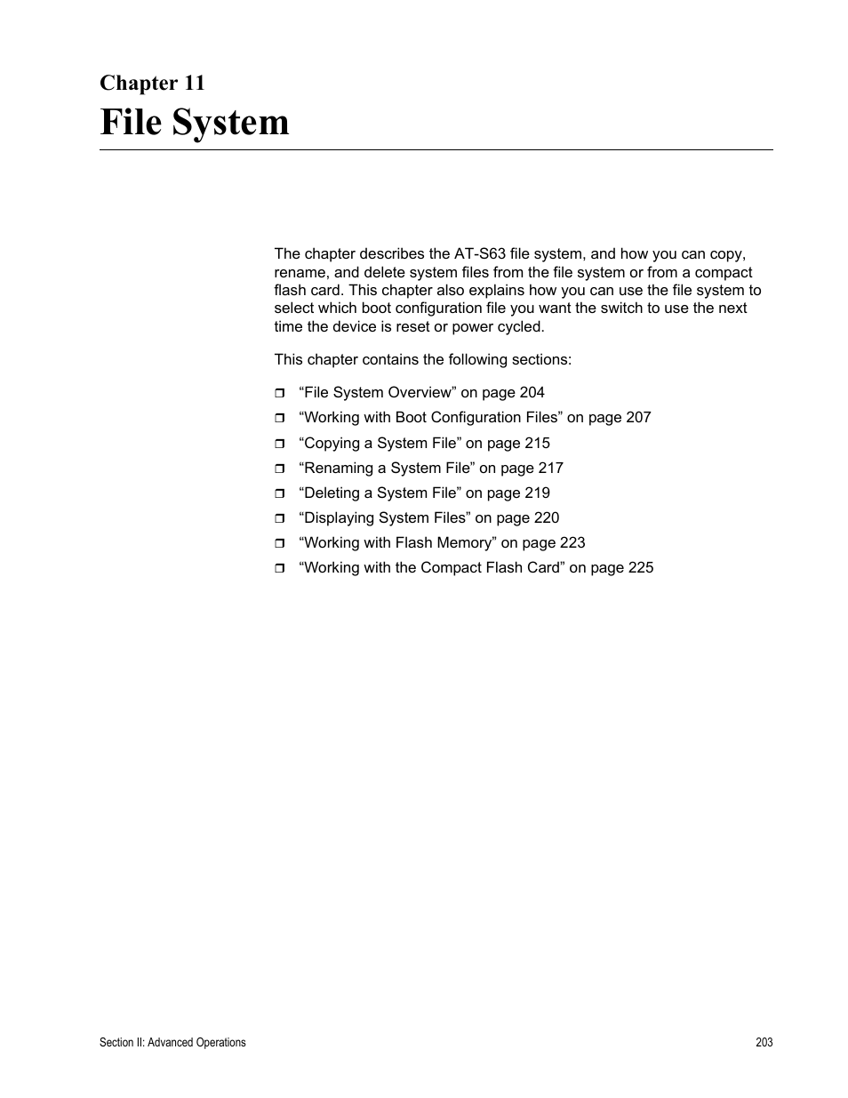 Chapter 11, File system, Chapter 11: file system | Allied Telesis AT-S63 User Manual | Page 203 / 902