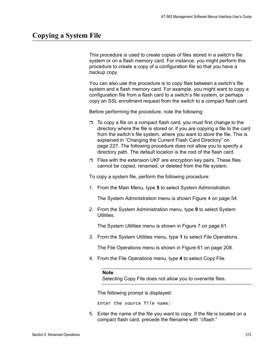 Copying a system file | Allied Telesis AT-S63 User Manual | Page 215 / 902