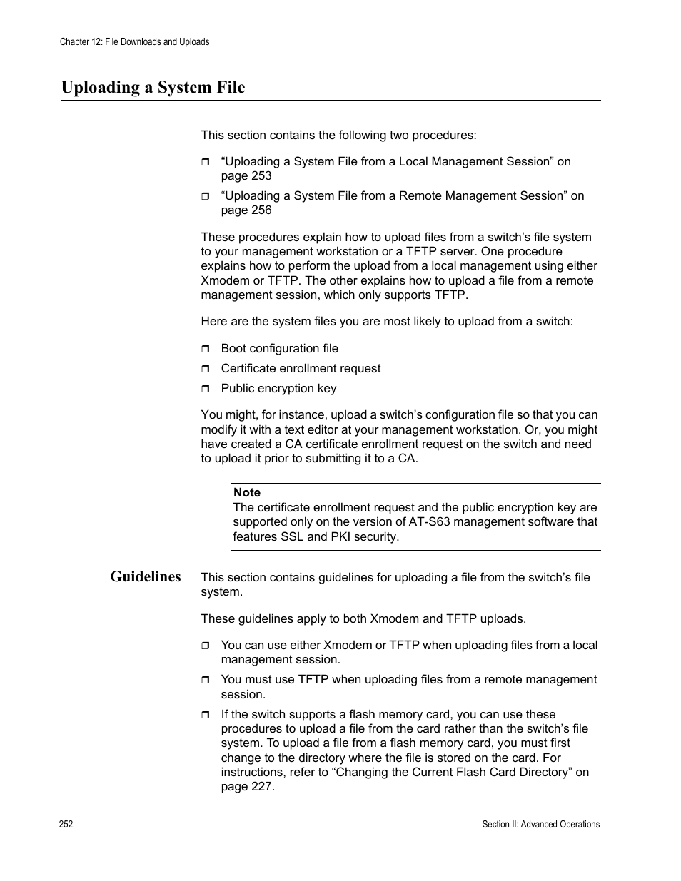 Uploading a system file, Guidelines | Allied Telesis AT-S63 User Manual | Page 252 / 902