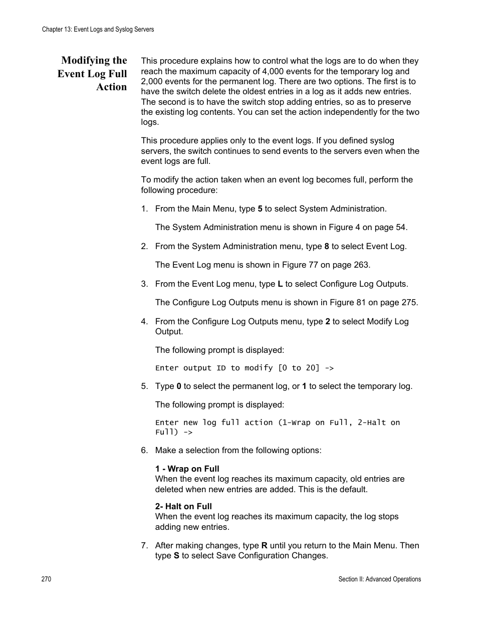 Modifying the event log full action | Allied Telesis AT-S63 User Manual | Page 270 / 902