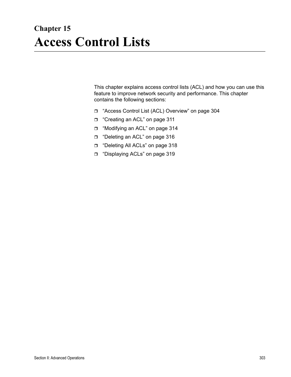 Chapter 15, Access control lists, Chapter 15: access control lists | Allied Telesis AT-S63 User Manual | Page 303 / 902