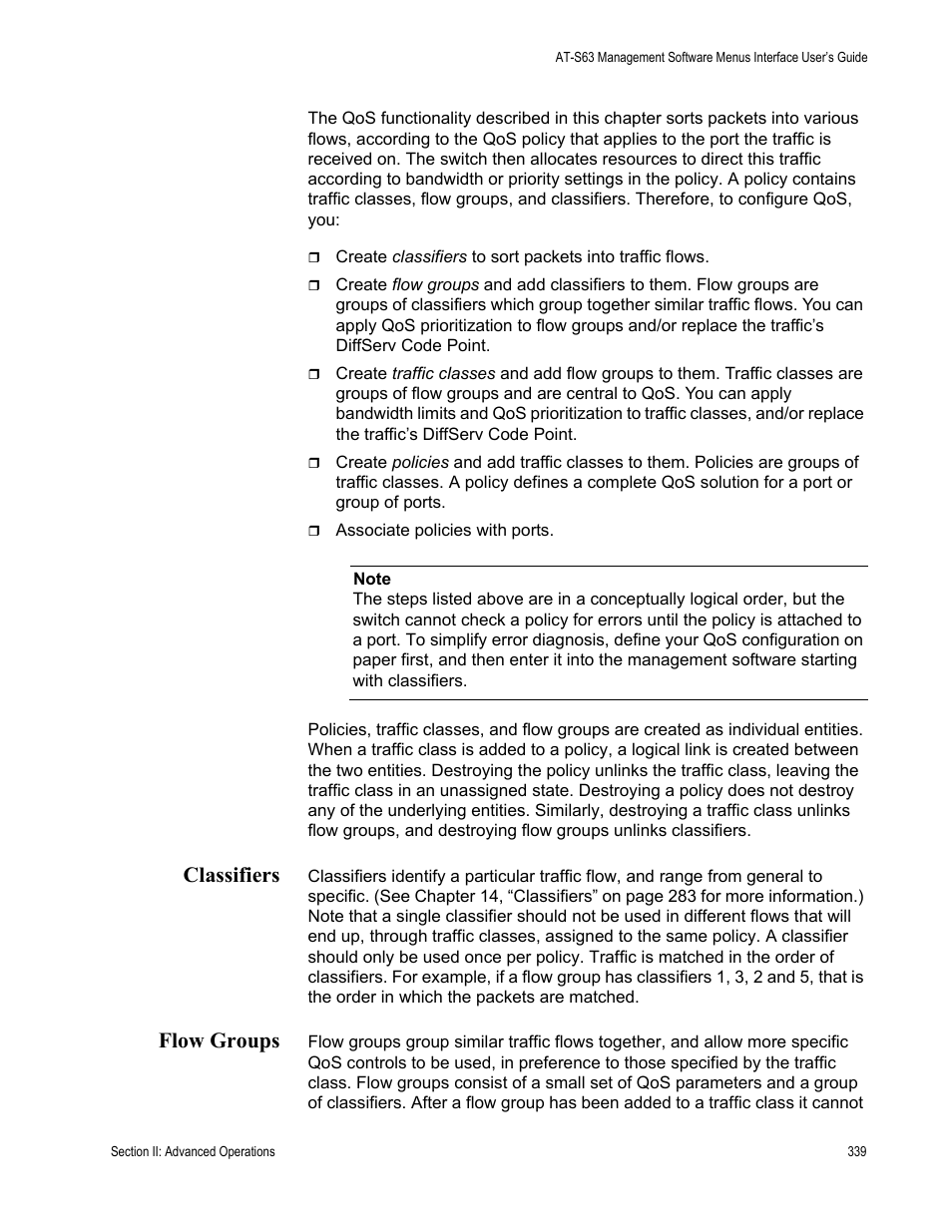 Classifiers, Flow groups, Classifiers flow groups | Allied Telesis AT-S63 User Manual | Page 339 / 902