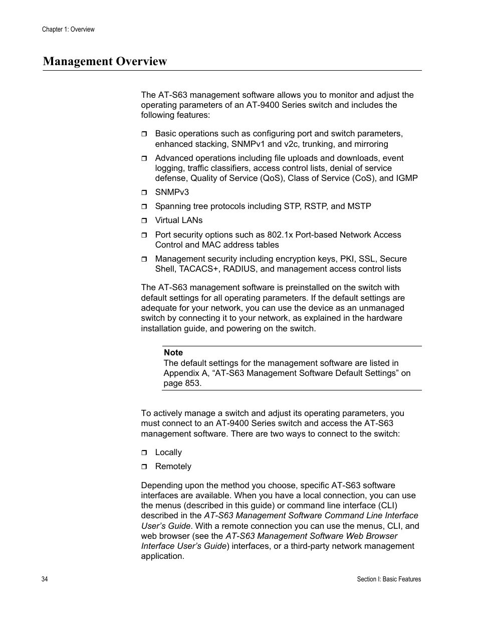 Management overview | Allied Telesis AT-S63 User Manual | Page 34 / 902