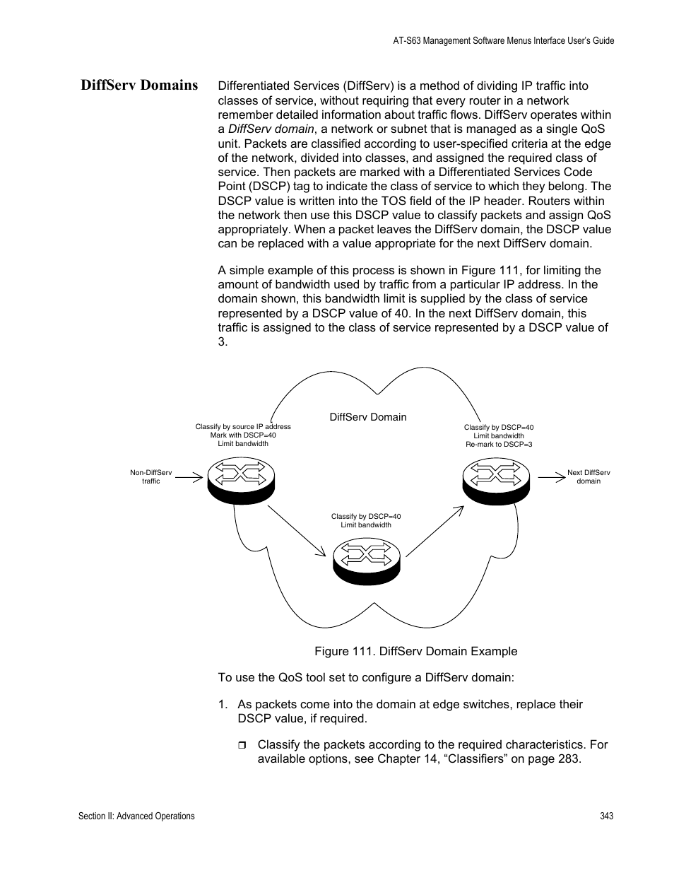 Diffserv domains, Figure 111: diffserv domain example | Allied Telesis AT-S63 User Manual | Page 343 / 902