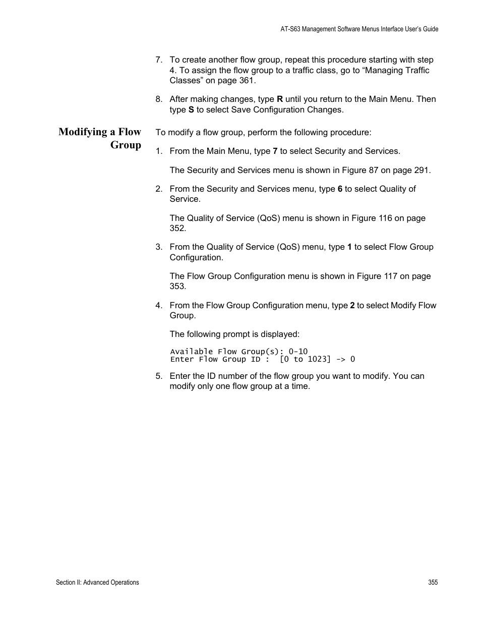 Modifying a flow group | Allied Telesis AT-S63 User Manual | Page 355 / 902