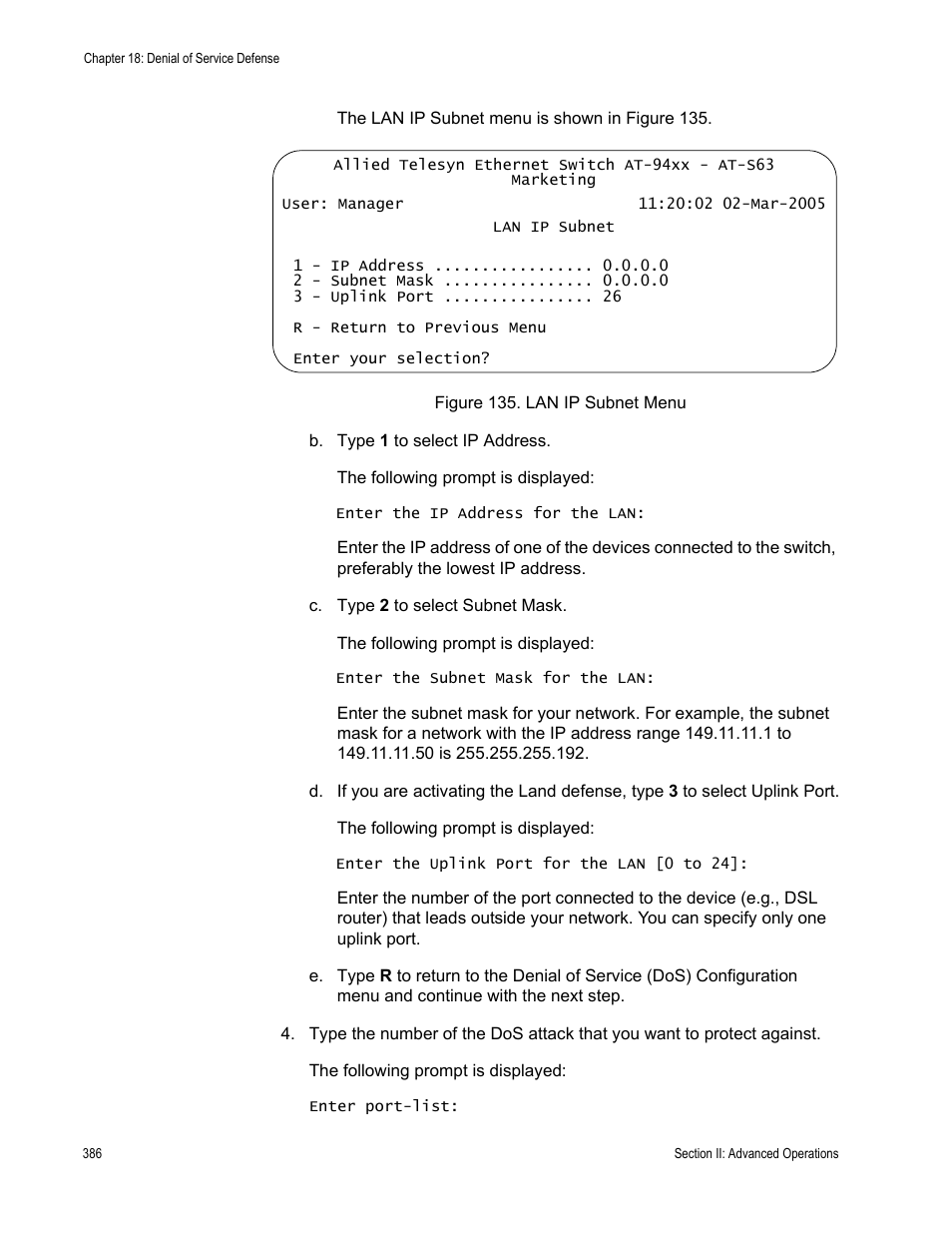 Figure 135: lan ip subnet menu | Allied Telesis AT-S63 User Manual | Page 386 / 902