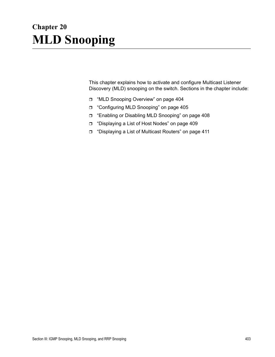 Chapter 20, Mld snooping, Chapter 20: mld snooping | Allied Telesis AT-S63 User Manual | Page 403 / 902