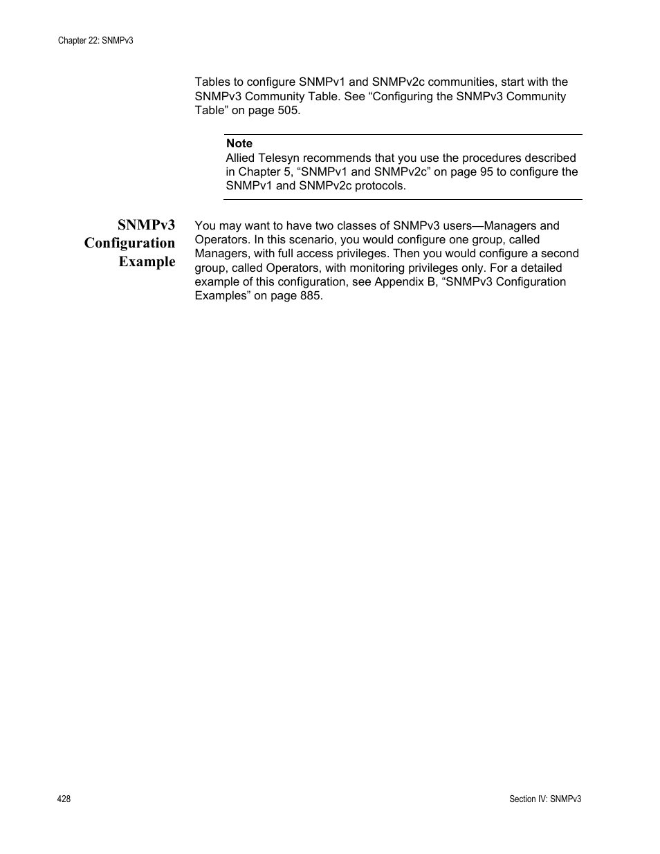 Snmpv3 configuration example | Allied Telesis AT-S63 User Manual | Page 428 / 902