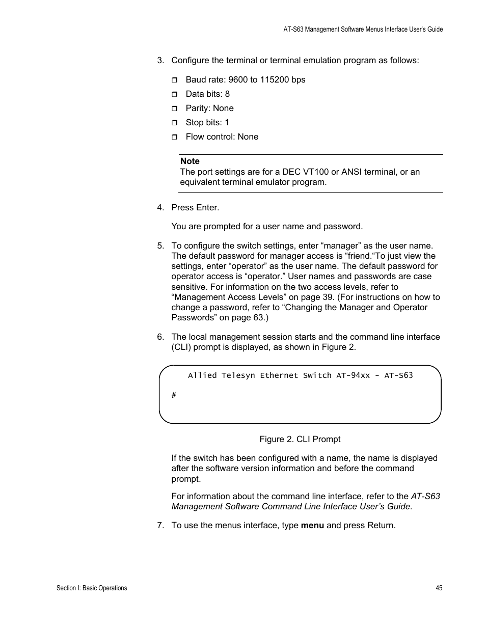 Figure 2: cli prompt | Allied Telesis AT-S63 User Manual | Page 45 / 902