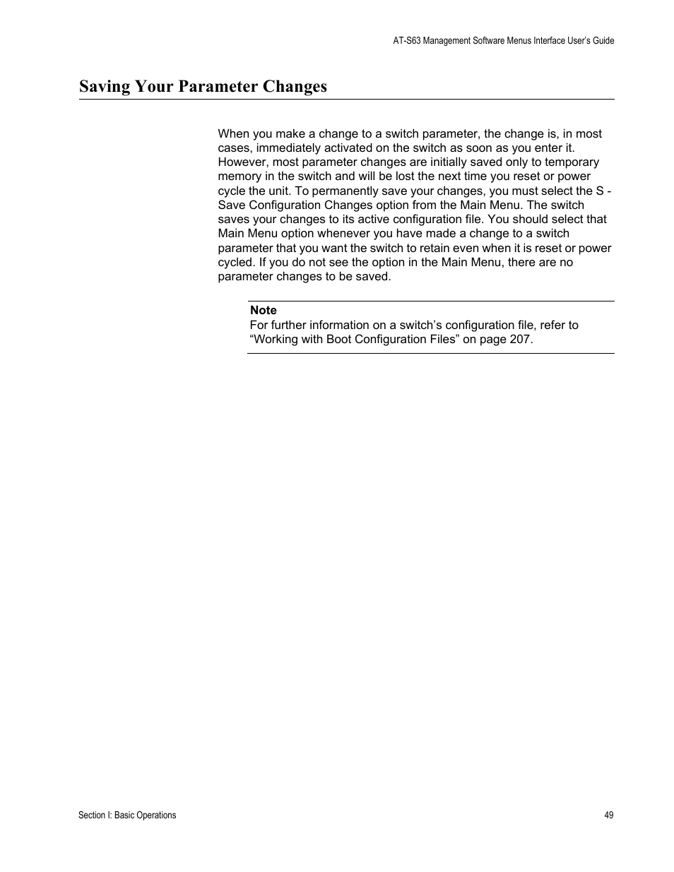 Saving your parameter changes | Allied Telesis AT-S63 User Manual | Page 49 / 902