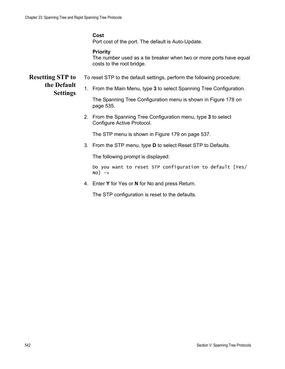 Resetting stp to the default settings | Allied Telesis AT-S63 User Manual | Page 542 / 902