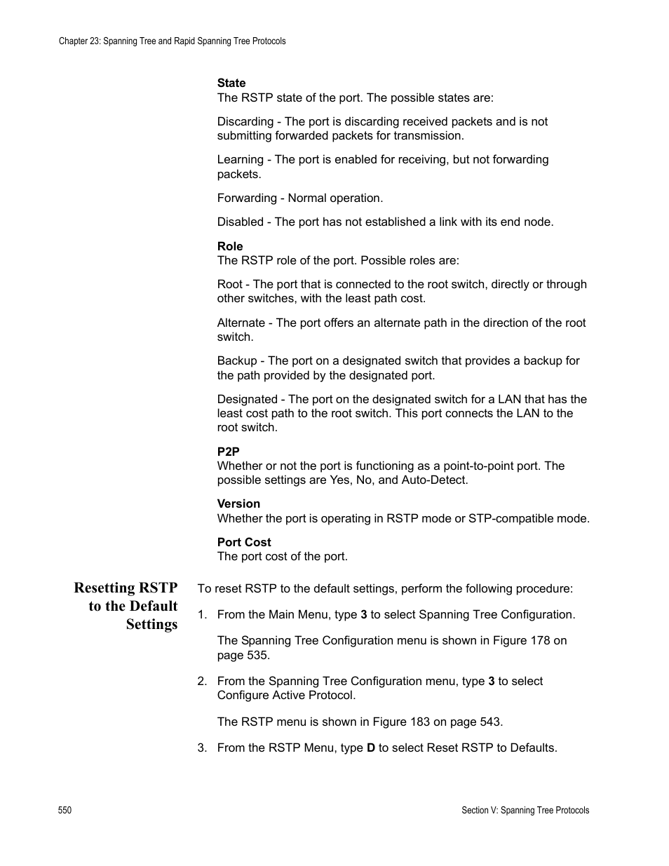 Resetting rstp to the default settings | Allied Telesis AT-S63 User Manual | Page 550 / 902