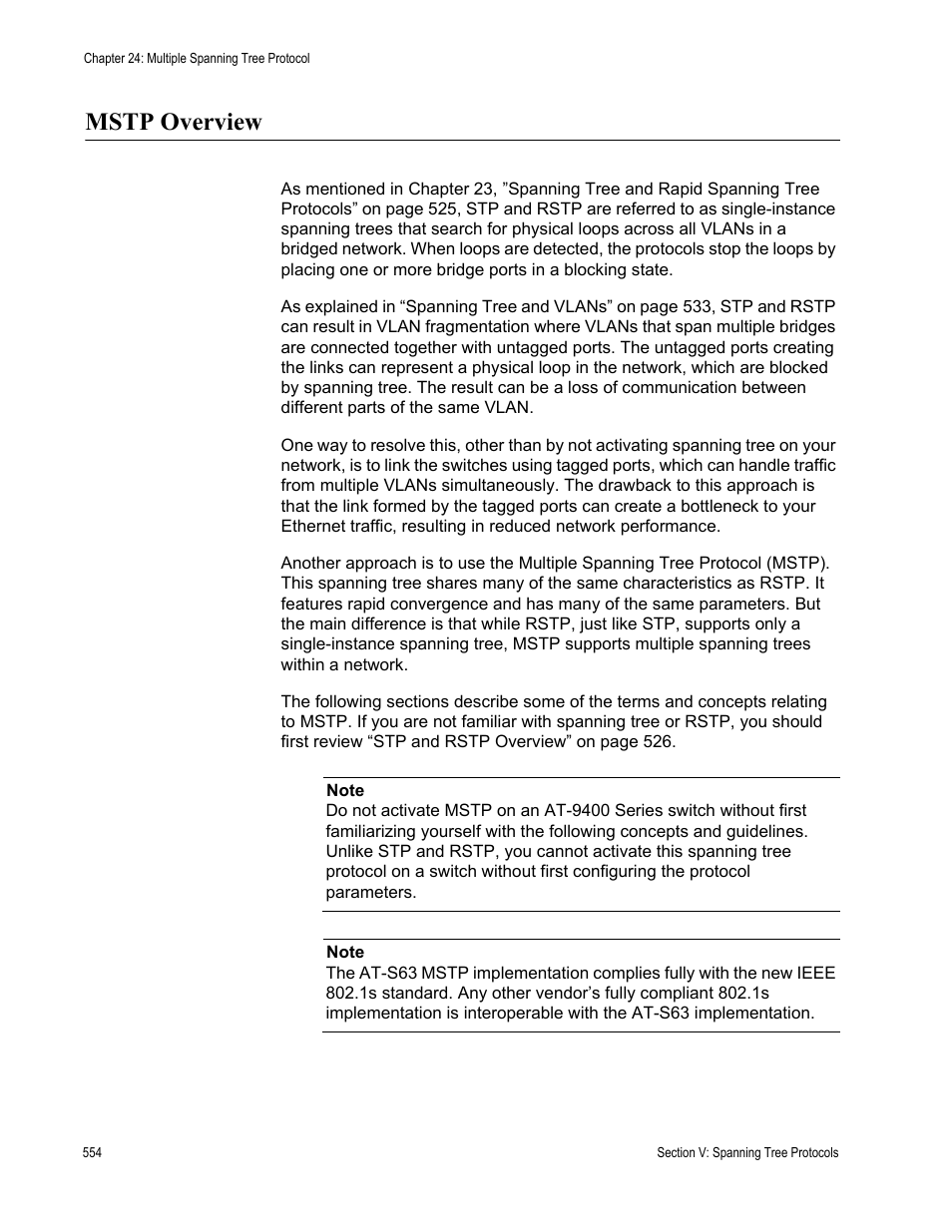 Mstp overview | Allied Telesis AT-S63 User Manual | Page 554 / 902