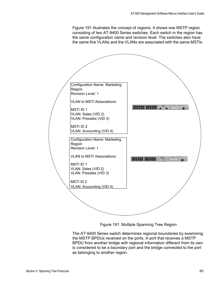 Figure 191: multiple spanning tree region | Allied Telesis AT-S63 User Manual | Page 561 / 902