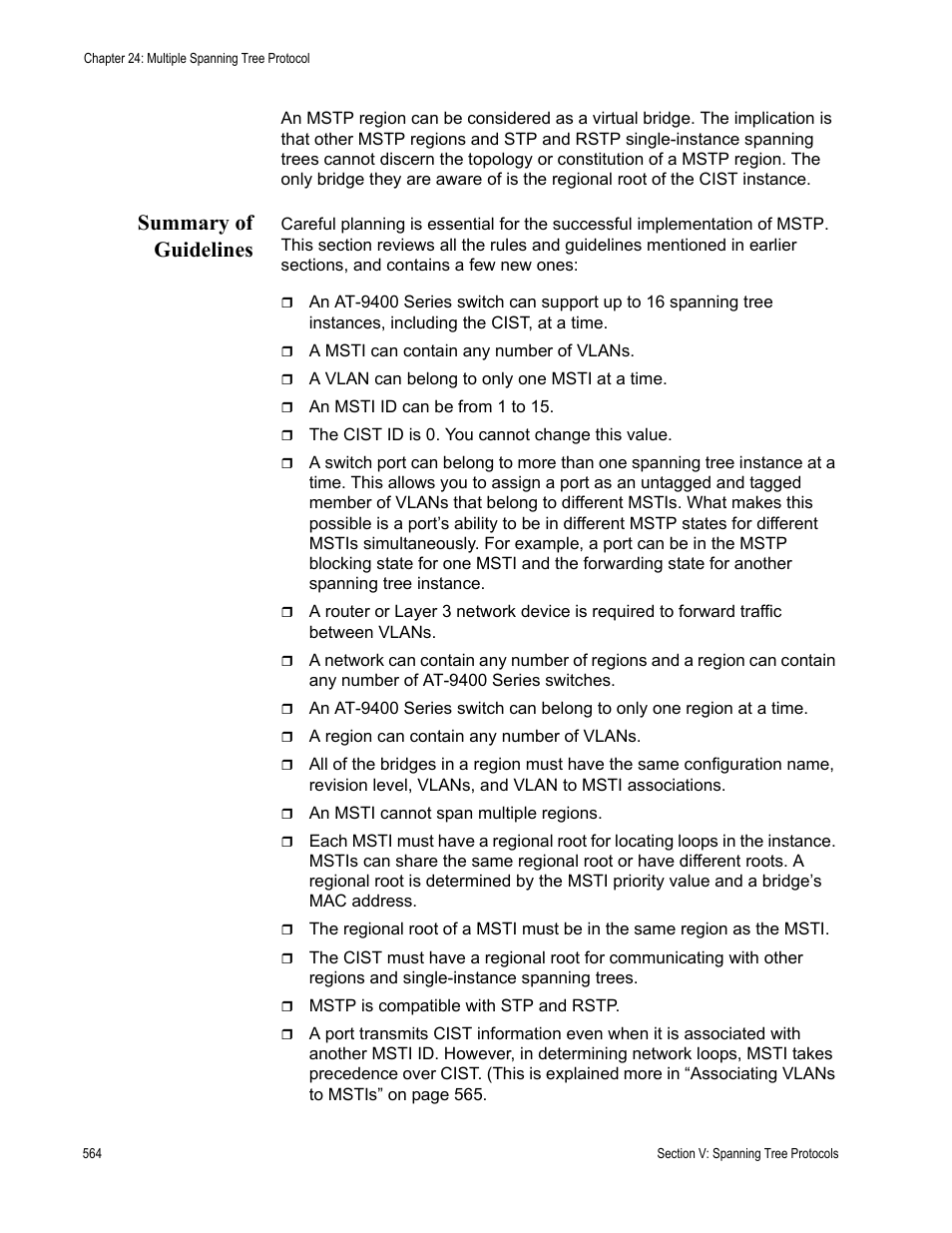 Summary of guidelines | Allied Telesis AT-S63 User Manual | Page 564 / 902