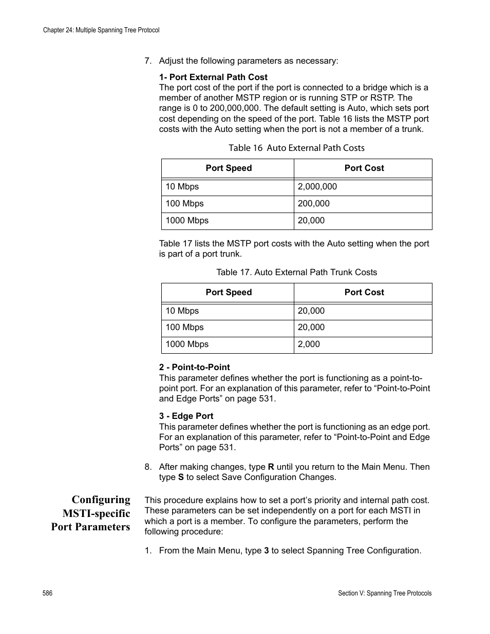 Configuring msti-specific port parameters | Allied Telesis AT-S63 User Manual | Page 586 / 902