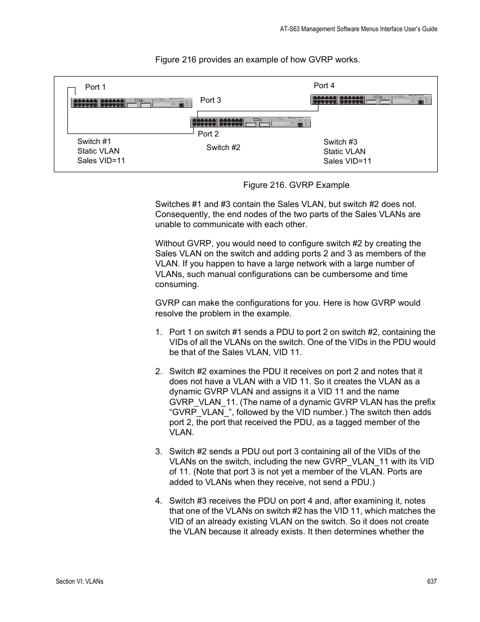 Figure 216: gvrp example | Allied Telesis AT-S63 User Manual | Page 637 / 902