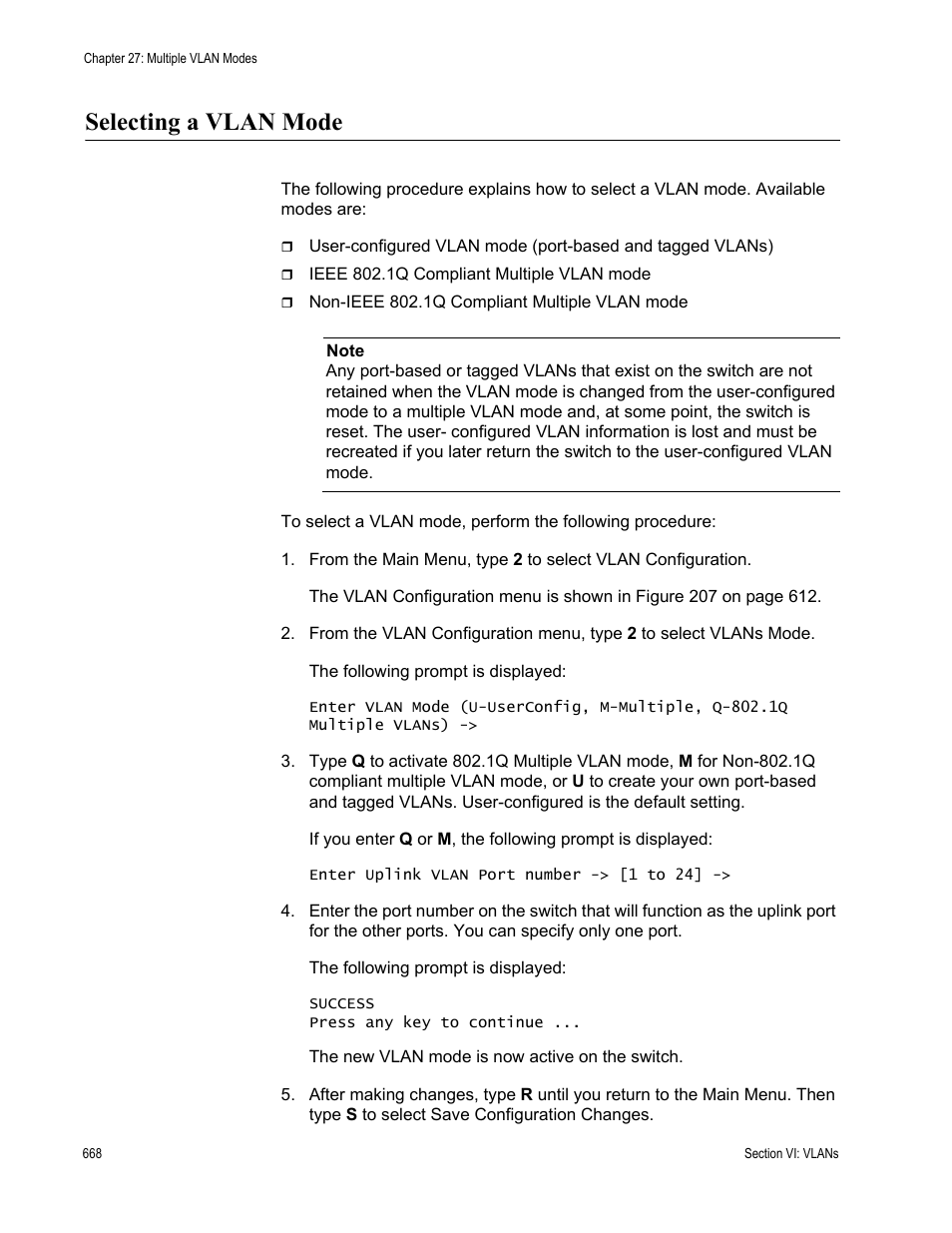 Selecting a vlan mode | Allied Telesis AT-S63 User Manual | Page 668 / 902