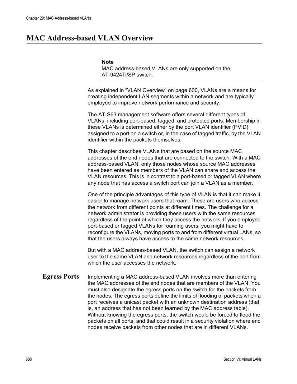 Mac address-based vlan overview, Egress ports | Allied Telesis AT-S63 User Manual | Page 688 / 902