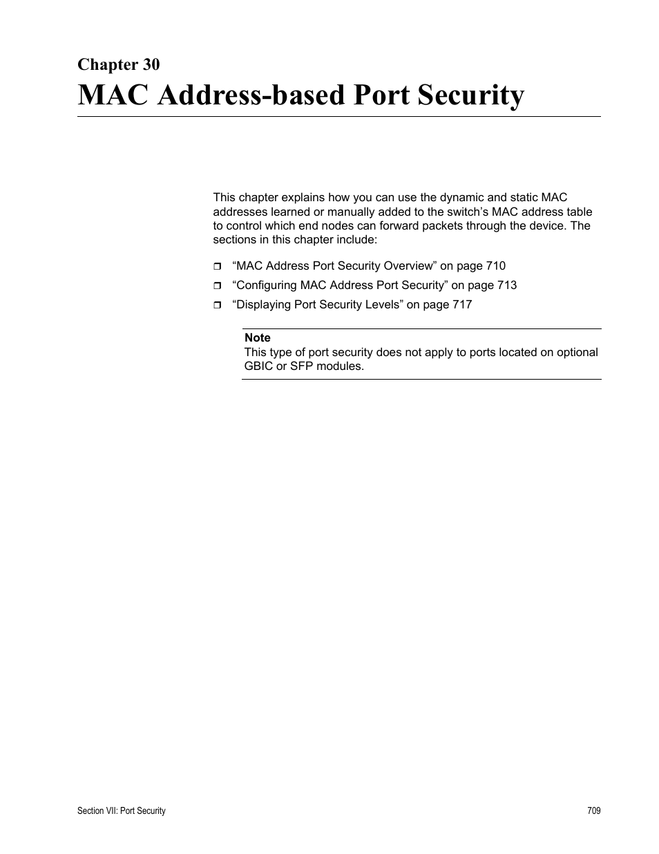 Chapter 30, Mac address-based port security, Chapter 30: mac address-based port security | Allied Telesis AT-S63 User Manual | Page 709 / 902