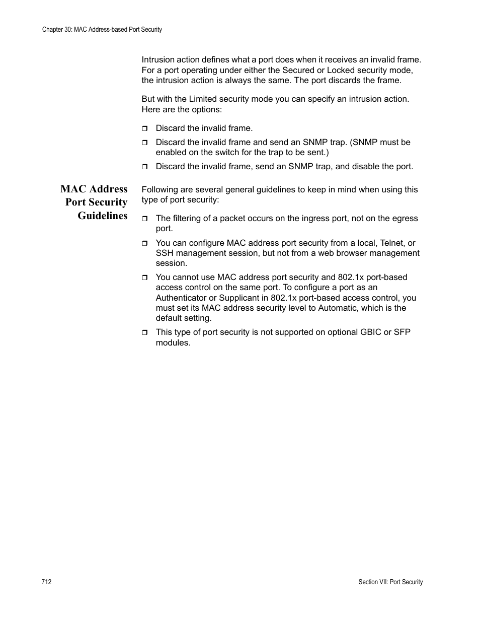 Mac address port security guidelines | Allied Telesis AT-S63 User Manual | Page 712 / 902