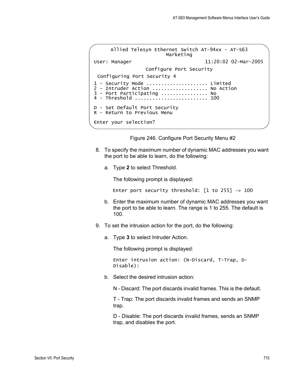 Figure 246: configure port security menu #2 | Allied Telesis AT-S63 User Manual | Page 715 / 902