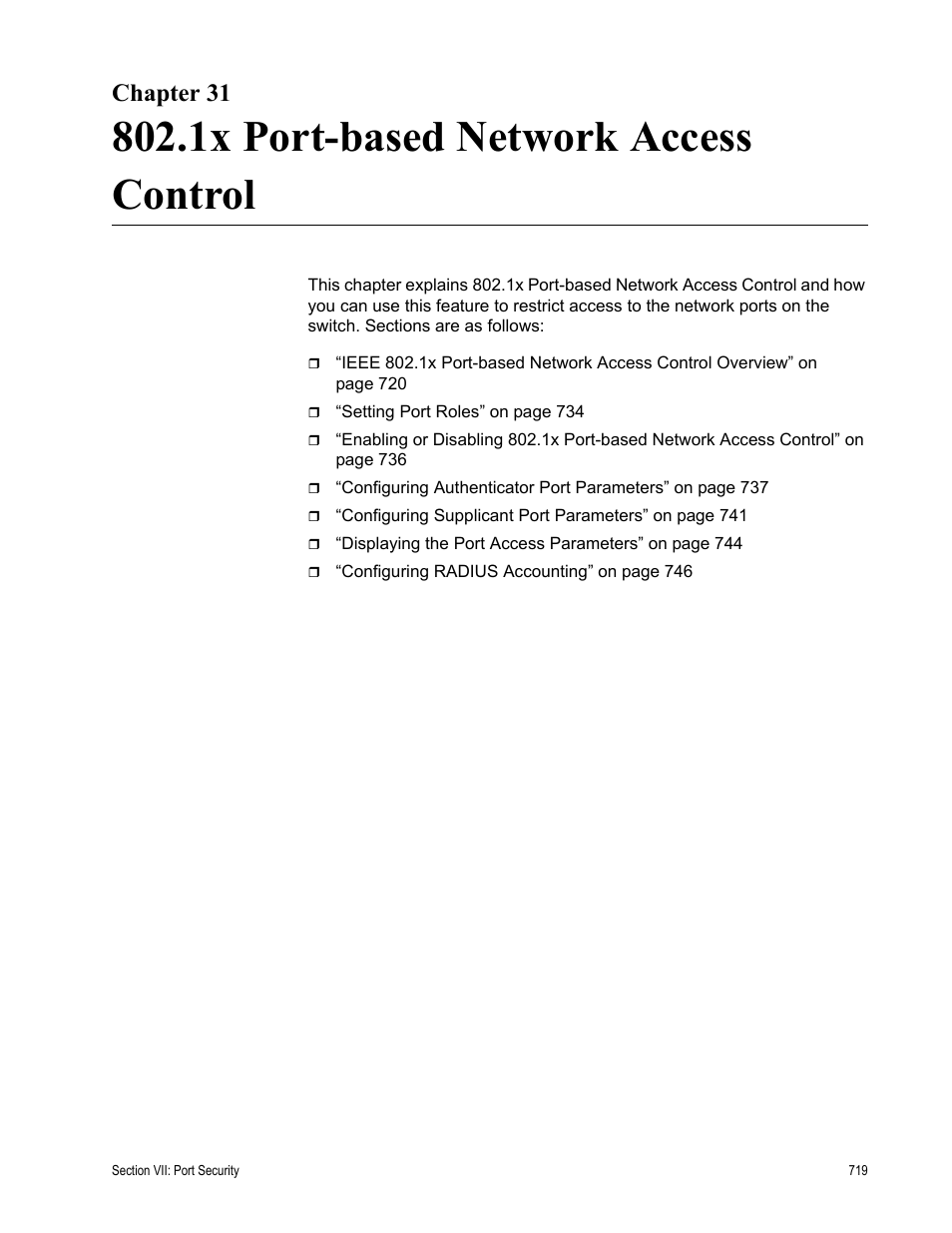 Chapter 31, 1x port-based network access control | Allied Telesis AT-S63 User Manual | Page 719 / 902