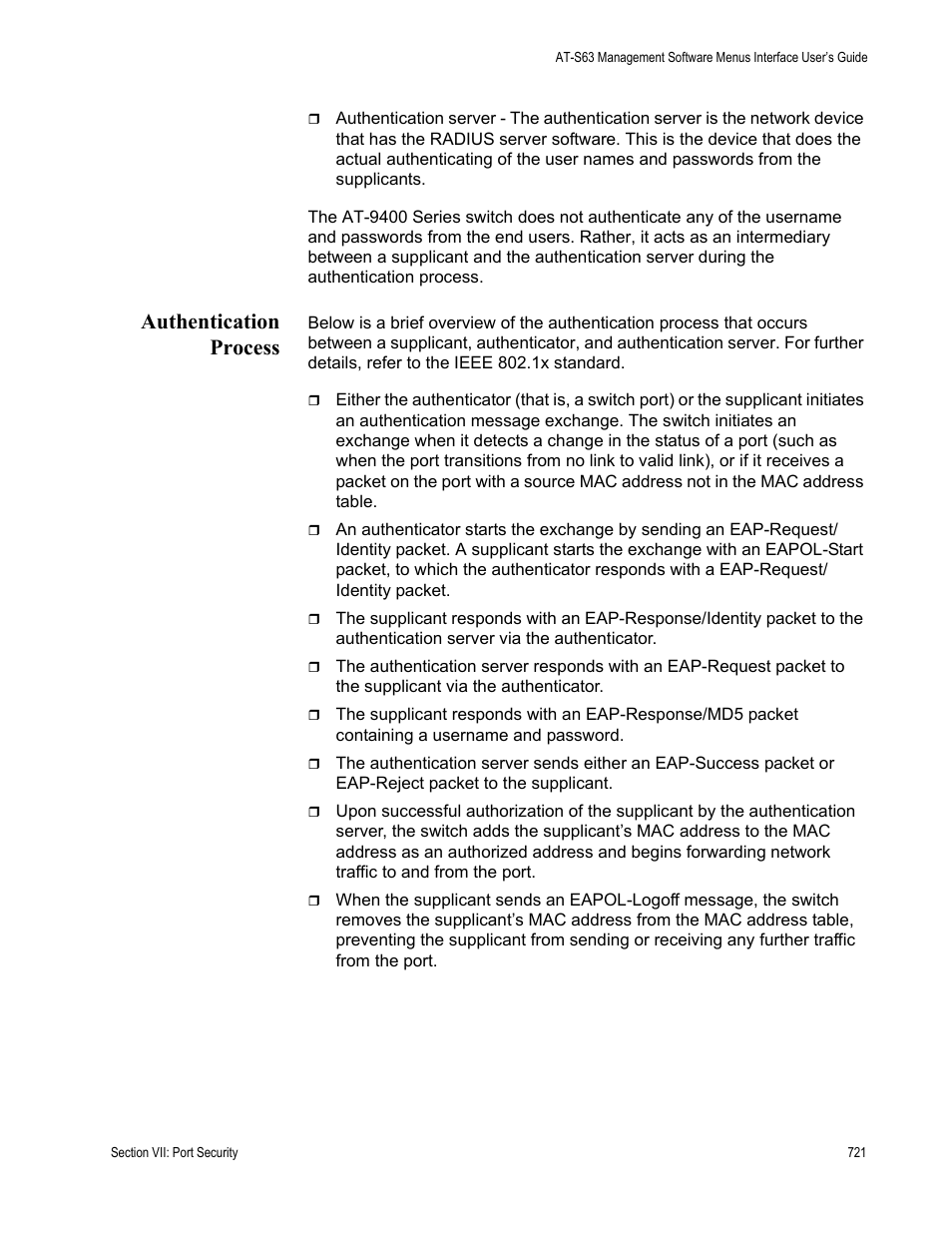 Authentication process | Allied Telesis AT-S63 User Manual | Page 721 / 902