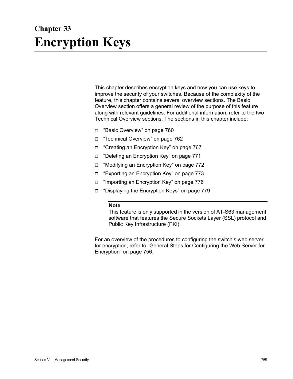 Chapter 33, Encryption keys, Chapter 33: encryption keys | Allied Telesis AT-S63 User Manual | Page 759 / 902