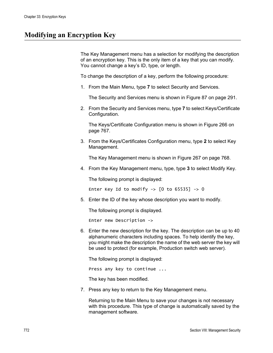 Modifying an encryption key | Allied Telesis AT-S63 User Manual | Page 772 / 902