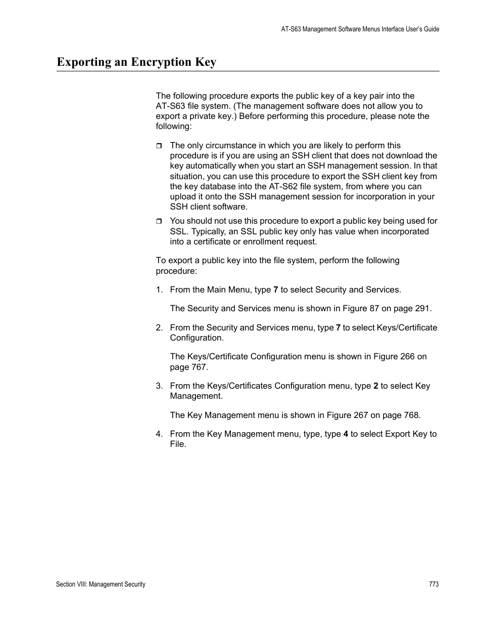 Exporting an encryption key | Allied Telesis AT-S63 User Manual | Page 773 / 902