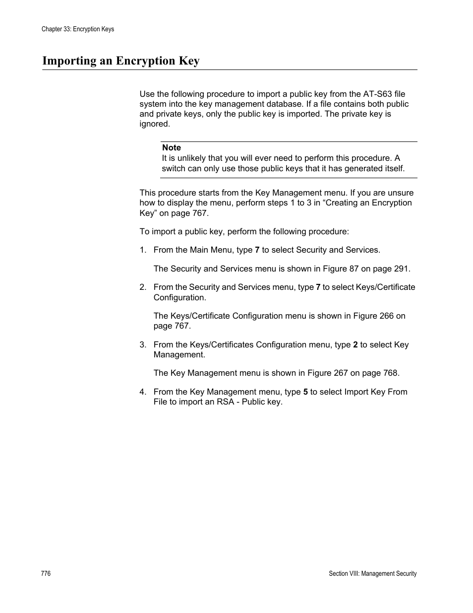 Importing an encryption key | Allied Telesis AT-S63 User Manual | Page 776 / 902