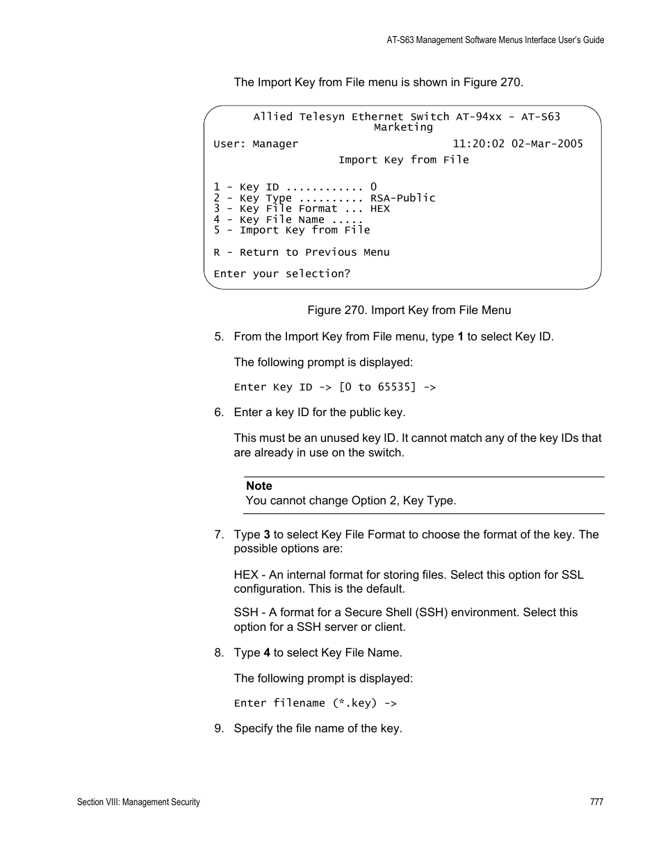 Figure 270: import key from file menu | Allied Telesis AT-S63 User Manual | Page 777 / 902