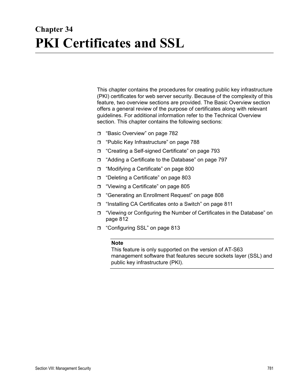 Chapter 34, Pki certificates and ssl, Chapter 34: pki certificates and ssl | Allied Telesis AT-S63 User Manual | Page 781 / 902